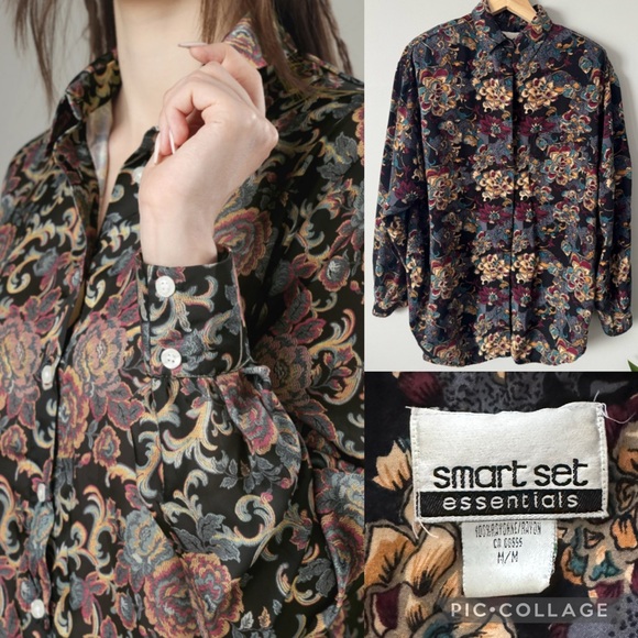 Smart Set Tops - Vintage 90s Y2K Smart Set psychedelic Floral Button Down Shirt oversized medium